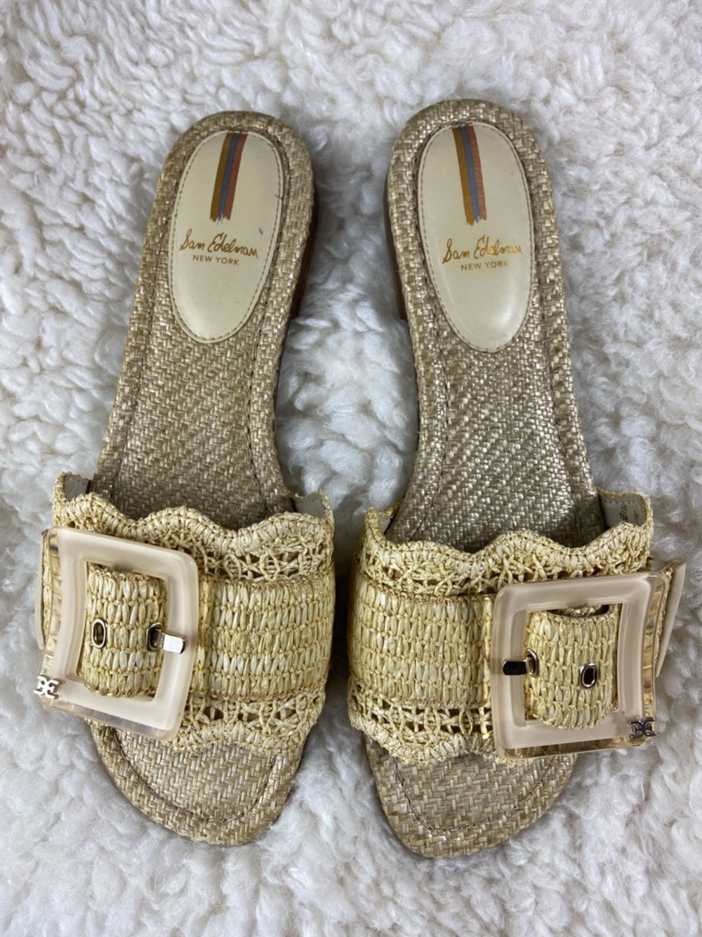 Sam Edleman Bambi Raffia Buckle Slides Sandals Flip Flops Sz 10 Buttercup